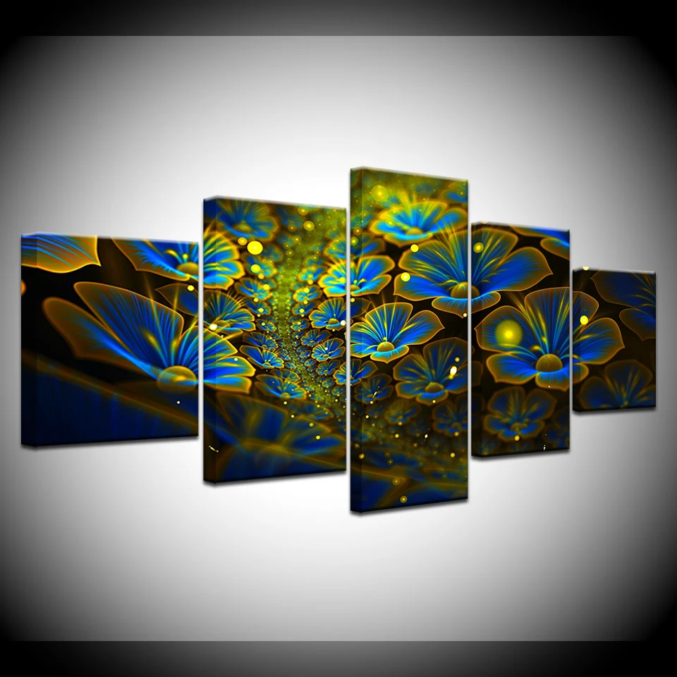 HD Printed Pictures Frame Canvas Wall Art 5 Pieces Abstract Glowing Blue Flowers For Living Room Home Decoration Painting Poster
HD Printed Pictures Frame Canvas Wall Art 5 Pieces Abstract Glowing Blue Flowers For Living Room Home Decoration Painting Poster