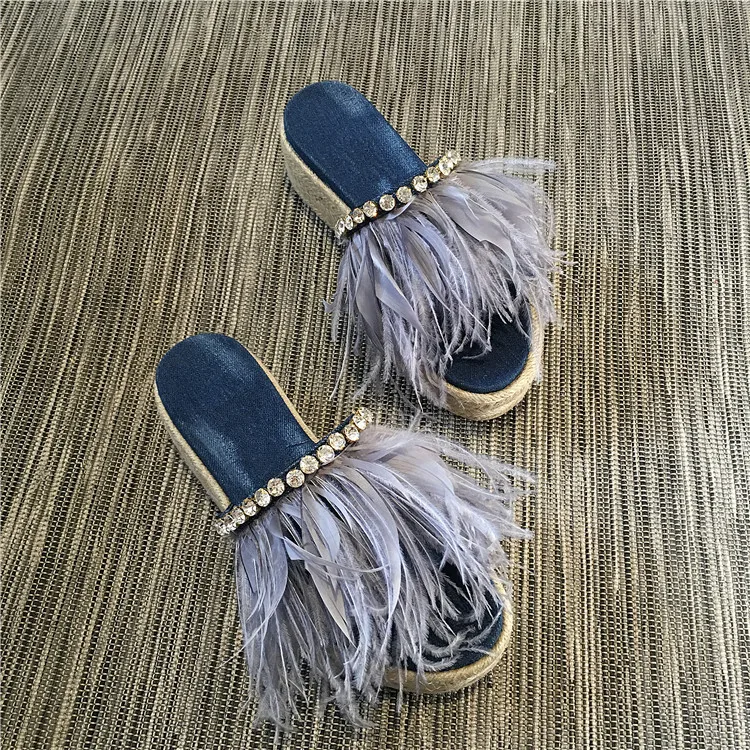 Фото Летнее синее перо Fringe Для женщин модные темно синие сандалии из - купить