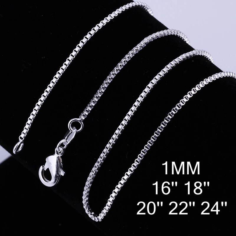 40cm-60cm Thin Real 925 Sterling Silver Slim Box Chain Necklace Women Girls Children 16-24inch Jewelry kolye collares collier
40cm-60cm Thin Real 925 Sterling Silver Slim Box Chain Necklace Women Girls Children 16-24inch Jewelry kolye collares collier
