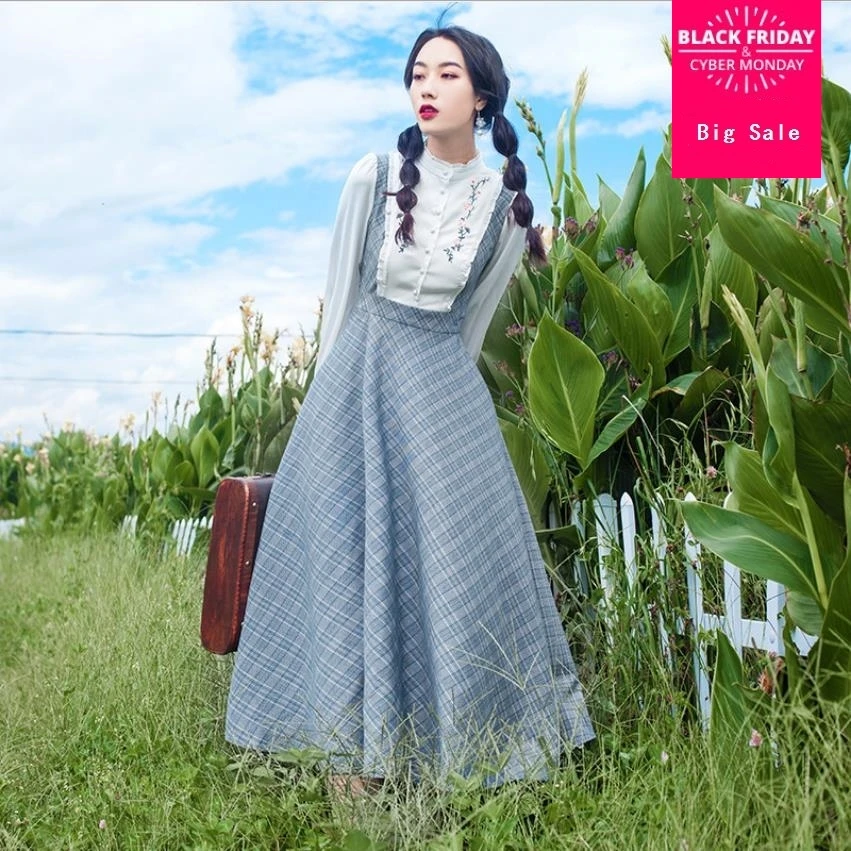 Fashion brand fake two pieces plaid Literary retro dress female big swing high waist embroidery vacation holiday dress wq476
Fashion brand fake two pieces plaid Literary retro dress female big swing high waist embroidery vacation holiday dress wq476
