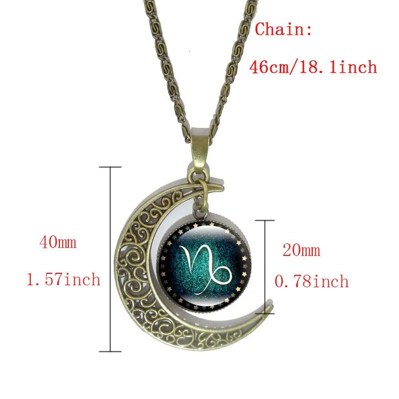 12 созвездий подвеска ожерелье знаки зодиака бронзовый полумесяц цепочка