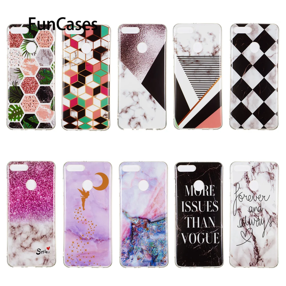 Прекрасный покрытия для Funda huawei Y9 2018 геометрические мягкие силиконовые чехлы с