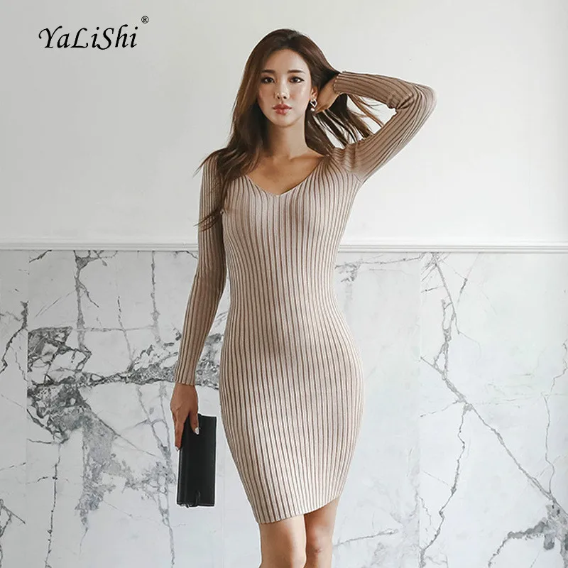 Solid Bodycon Bandage Dress Women Autumn Khaki Long Sleeve V-neck Elegant Office Lady Knitting Dress Party Club Wrap Dresses
Solid Bodycon Bandage Dress Women Autumn Khaki Long Sleeve V-neck Elegant Office Lady Knitting Dress Party Club Wrap Dresses