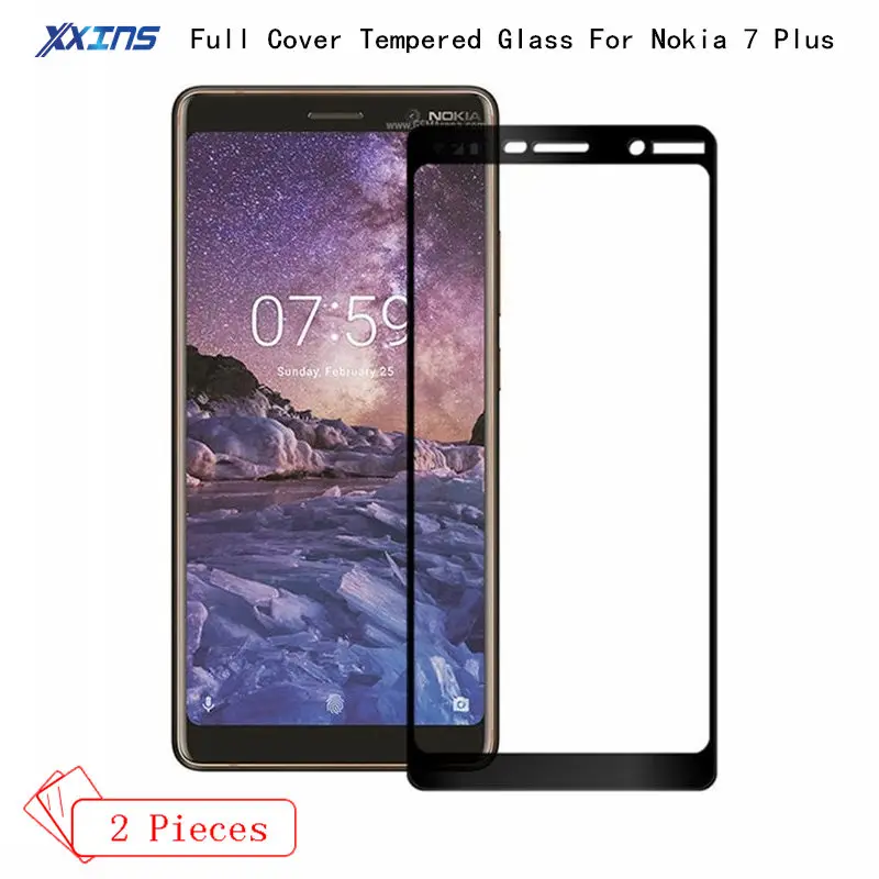 2 шт закаленное стекло для Nokia 7 plus полное покрытие экрана протектор на смартфон