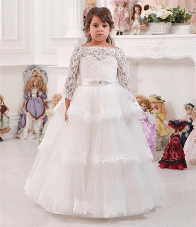 White Puffy Tulle Lace Flower Girls Dress for Wedding Long Sleeves Girls Holy First Communion Dress Custom Made
White Puffy Tulle Lace Flower Girls Dress for Wedding Long Sleeves Girls Holy First Communion Dress Custom Made