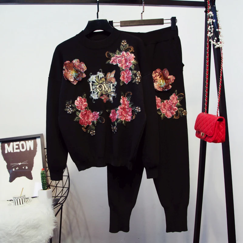 Amolapha Women Handmade 3D Flowers Sequined Embroidery Knitted Clothing Sets Knitting Pullover Sweaters+Pants Tracksuits
Amolapha Women Handmade 3D Flowers Sequined Embroidery Knitted Clothing Sets Knitting Pullover Sweaters+Pants Tracksuits