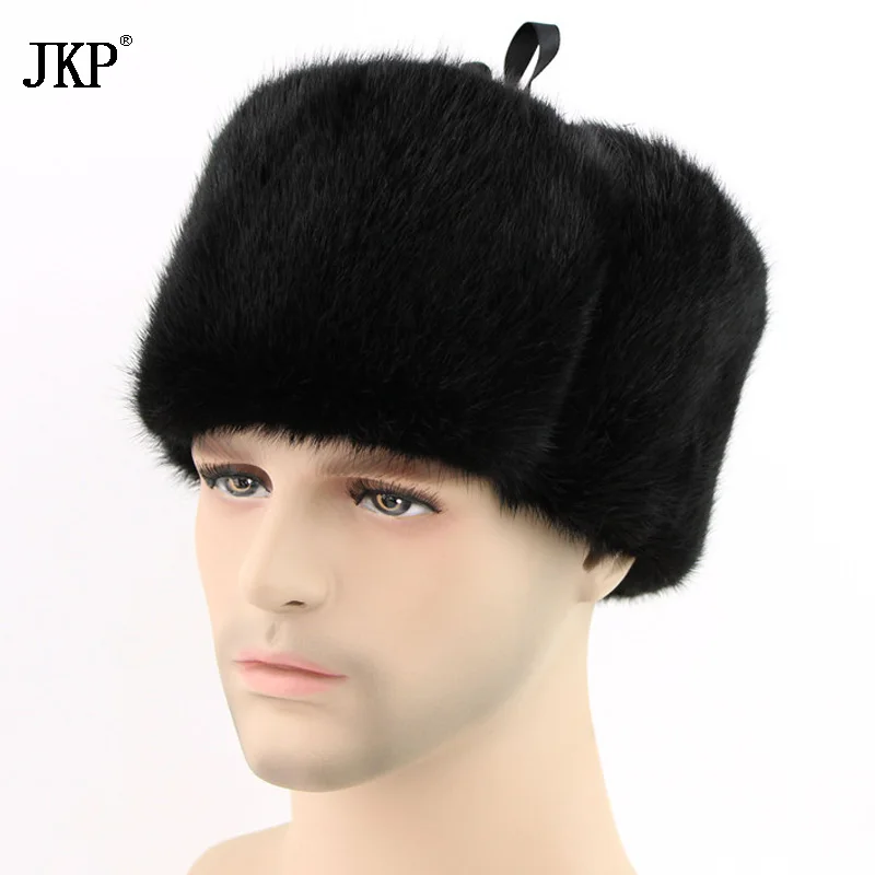 Men's Snow Hats Mink Fur Authentic Skullies Winter Russian Ushanka Solid Hat Whole Leather Outdoor Helmets ZD-05 | Аксессуары для