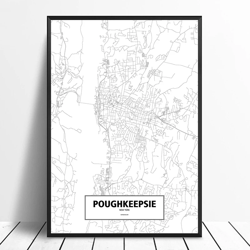 

Poughkeepsie, New York, United States Black White Custom World City Map Poster Canvas Print Nordic Style Wall Art Home Decor