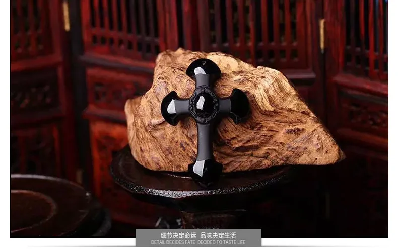 Natural black Cross obsidian beaded pendant necklace fashion gemstone for woman | Украшения и аксессуары