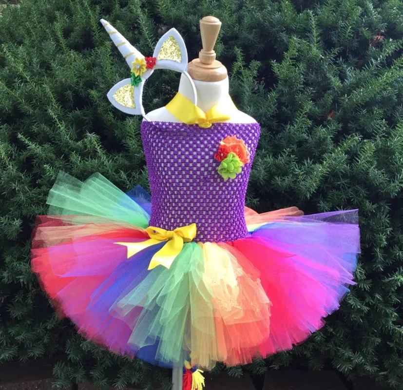 Girls Rainbow Unicorn Tutu Dress Kids Crochet Tulle Dress with Flower Hairbow Children Birthday Party Cosplay Costume Dresses
Girls Rainbow Unicorn Tutu Dress Kids Crochet Tulle Dress with Flower Hairbow Children Birthday Party Cosplay Costume Dresses