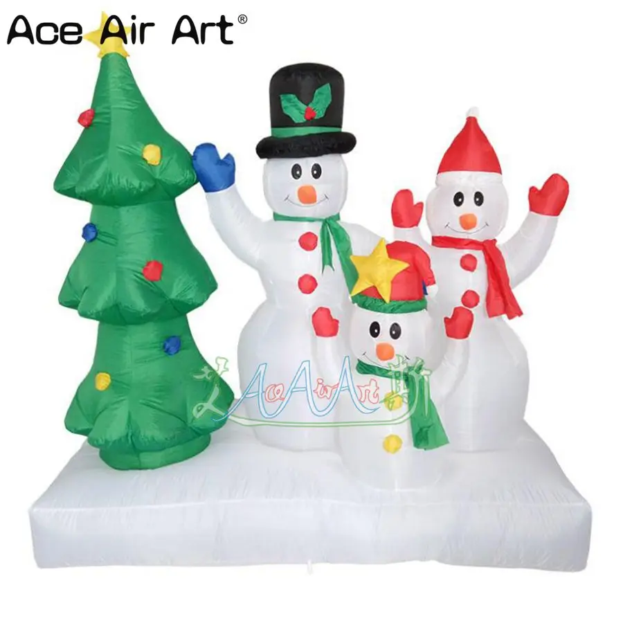 

4m H Hot Selling Christmas Tree Snowman Family Inflatable Air Mold Christmas Props for Garden Yard