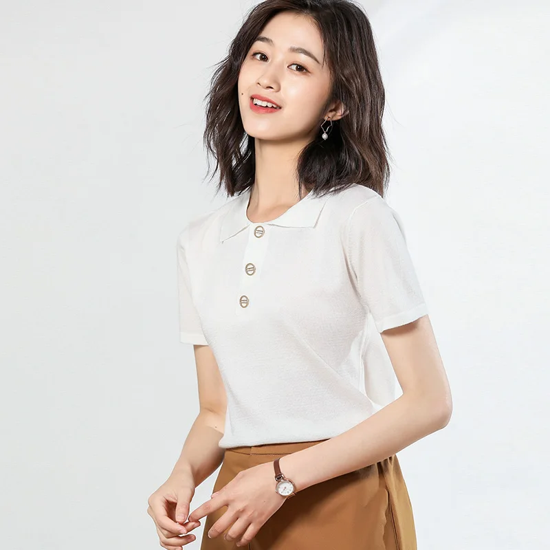 BELIARST 2019 Summer New T-shirt Women's Ice Silk Half-sleeve Lapel Knit Wild Short-sleeved Pullover Shirt shirt Sweater
BELIARST 2019 Summer New T-shirt Women's Ice Silk Half-sleeve Lapel Knit Wild Short-sleeved Pullover Shirt shirt Sweater
