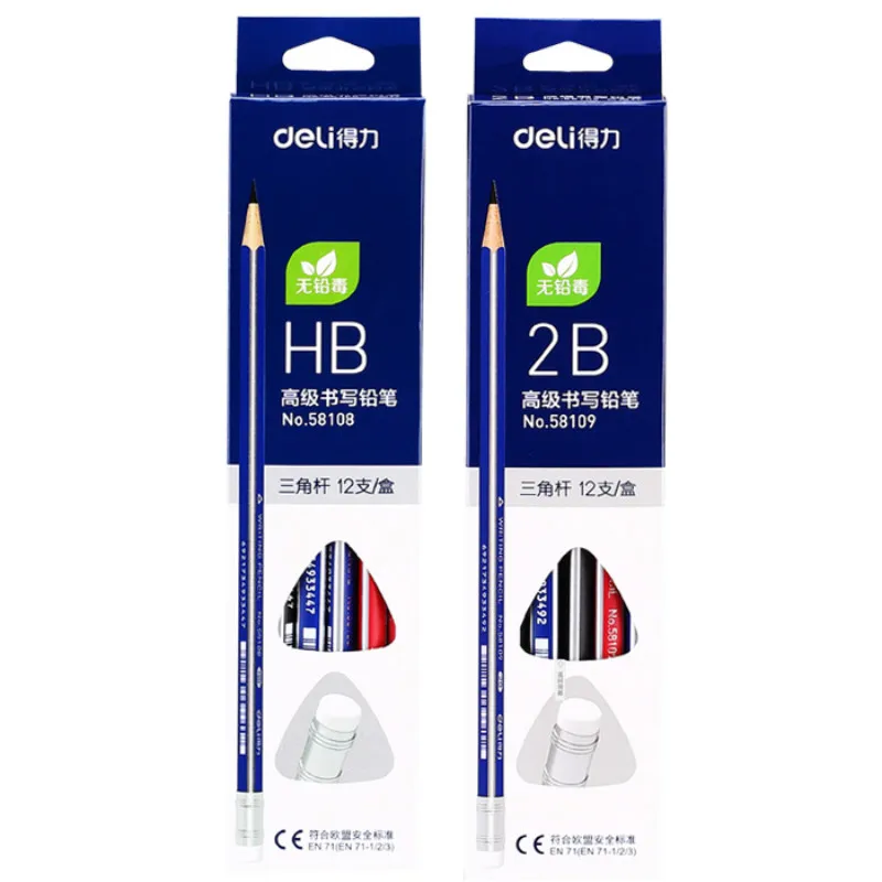 Deli HB Pencils Pupil Writing Stationary 2B Triangular Wooden Lead Pencil with Eraser Children Rubber Head Pencil Writing Supply
Deli HB Pencils Pupil Writing Stationary 2B Triangular Wooden Lead Pencil with Eraser Children Rubber Head Pencil Writing Supply