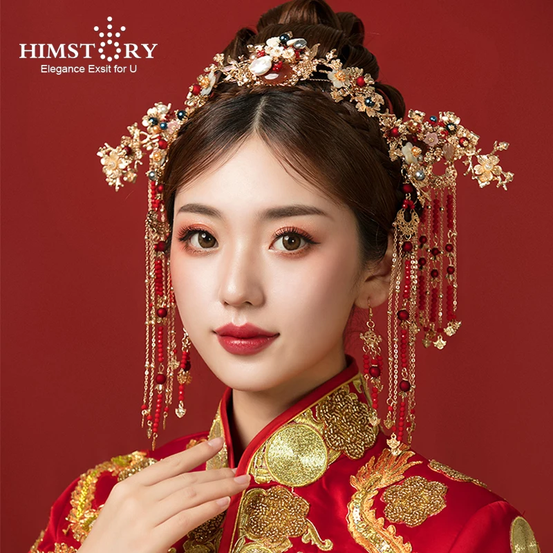 HIMSTORY Chinese Ancient Red Beads Luxury Bridal Hair Pins Gold Pearl Phoneix Coronet Wedding Bride Headdress Hair Jewelry
HIMSTORY Chinese Ancient Red Beads Luxury Bridal Hair Pins Gold Pearl Phoneix Coronet Wedding Bride Headdress Hair Jewelry