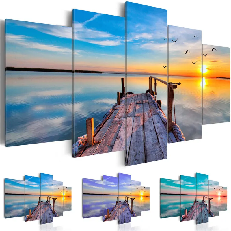 Modern Wall Art 5 Piece HD Sunset Sky Canvas Painting Flying Bird Wooden Trestle Peaceful Sea Landscape Poster Nature Home Decor
Modern Wall Art 5 Piece HD Sunset Sky Canvas Painting Flying Bird Wooden Trestle Peaceful Sea Landscape Poster Nature Home Decor