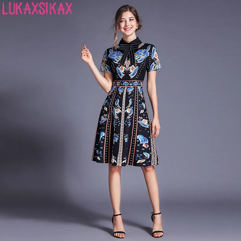 Фото LUKAXSIKAX 2020 Новое Женское летнее платье с модным принтом и отложным воротником