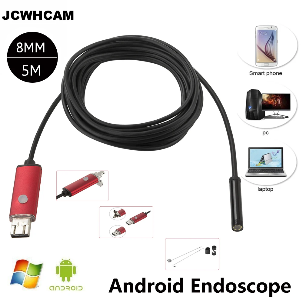 JCWHCAM Micro USB Endoscope USB Inspection Camera 8MM Dia 6LED& Accessaries Waterproof Inspection Borescope Camera 5M Cable
JCWHCAM Micro USB Endoscope USB Inspection Camera 8MM Dia 6LED& Accessaries Waterproof Inspection Borescope Camera 5M Cable