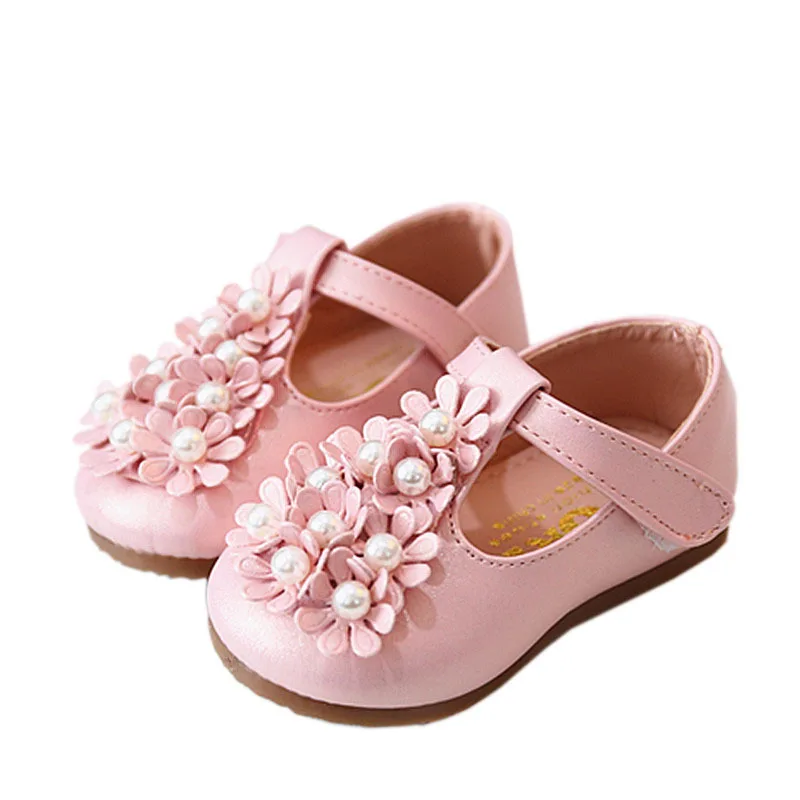 Детская кожаная обувь для девочек с цветами и жемчугом|Кожаная обувь| |