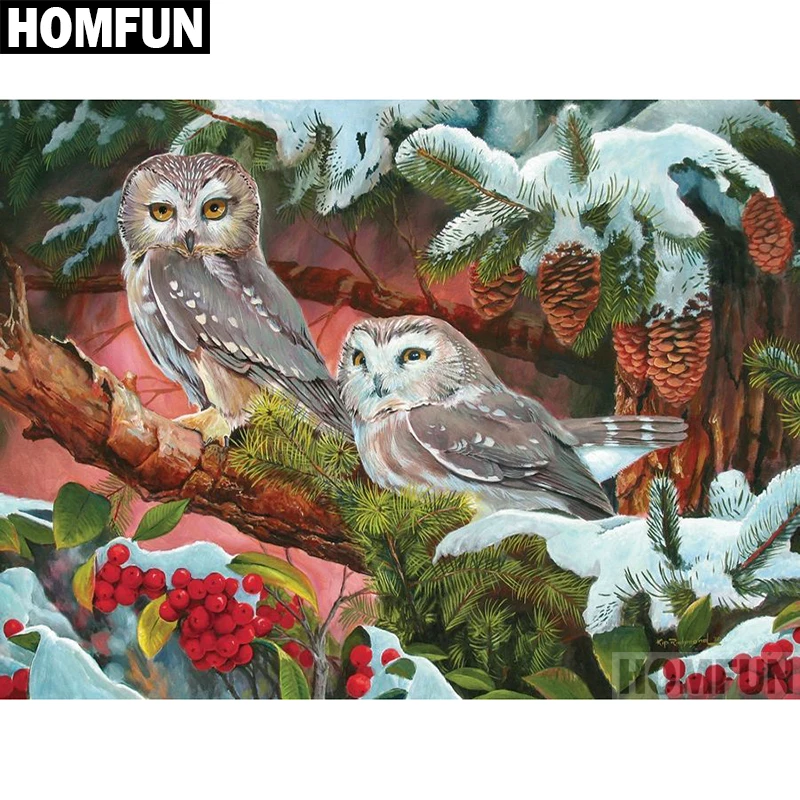 Алмазная живопись HOMFUN A04063 полноразмерная/круглая вышивка Лесная Сова 5D для