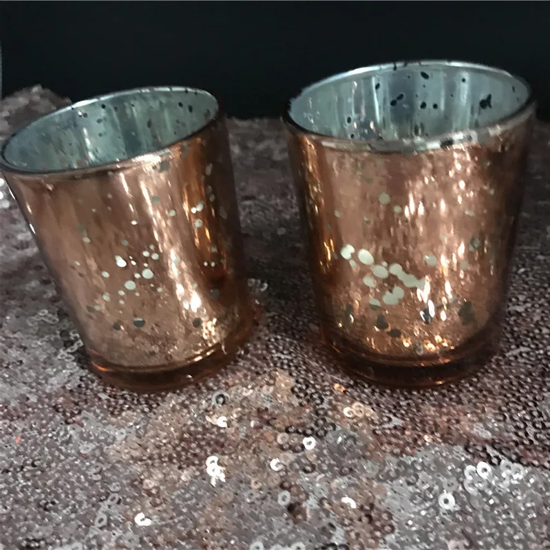 

Free Shipping 12pcs/Lot 2.5 Inch Rose Gold Mercury Glass Candle Holder Wedding Votive Candle Holder Dinner Table Decoration