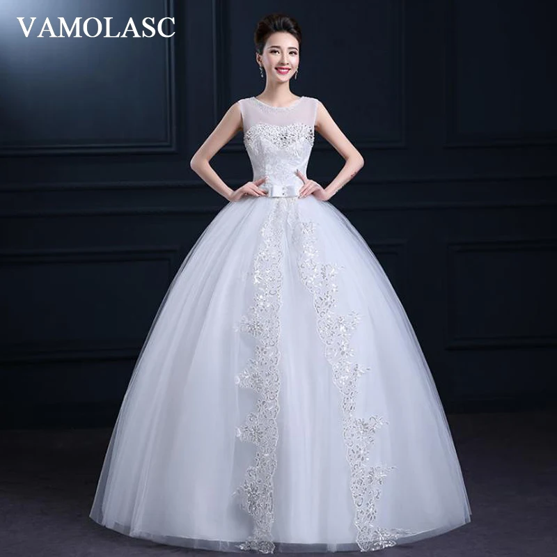 VAMOLASC Illusion Crystal O Neck Ball Gown Lace Appliques Wedding Dresses Bow Sash Tank Backless Bridal Gowns
VAMOLASC Illusion Crystal O Neck Ball Gown Lace Appliques Wedding Dresses Bow Sash Tank Backless Bridal Gowns