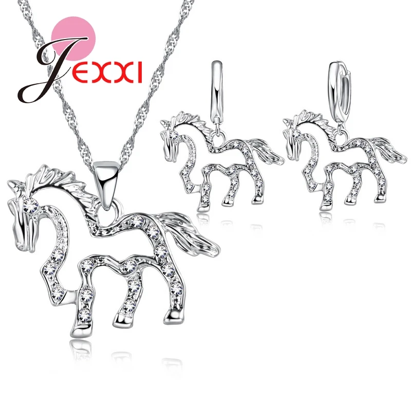 Cute Horse CZ Crystal Pendant 925 Sterling Silver Jewelry Sets for Women Girls Wedding Party Accessory Necklace Earrings
Cute Horse CZ Crystal Pendant 925 Sterling Silver Jewelry Sets for Women Girls Wedding Party Accessory Necklace Earrings
