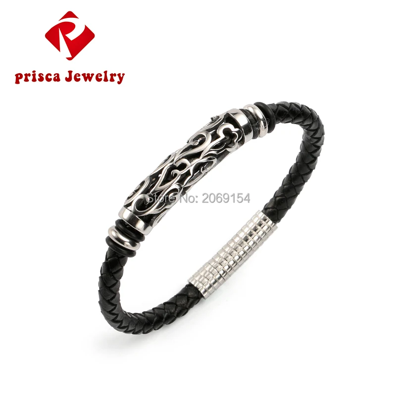 

Men Genuine Cowhide Bracelet Fashion Jewelry Charm Link Chain Stainless Steel Cow Leather Weave Bangle Braid Cowskin Classic New