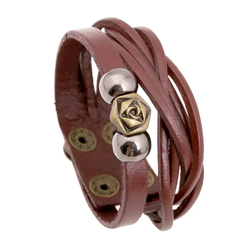 Женский винтажный браслет на запястье многослойный кожаный с подвеской в виде