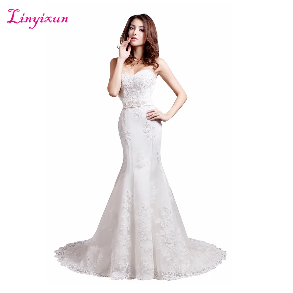 Linyixun Real Photo Robe de mariage Sexy Mermaid Wedding Dresses Sweetheart Gowns Lace Bride Dress 2017 Vestido noiva | Свадьбы и
