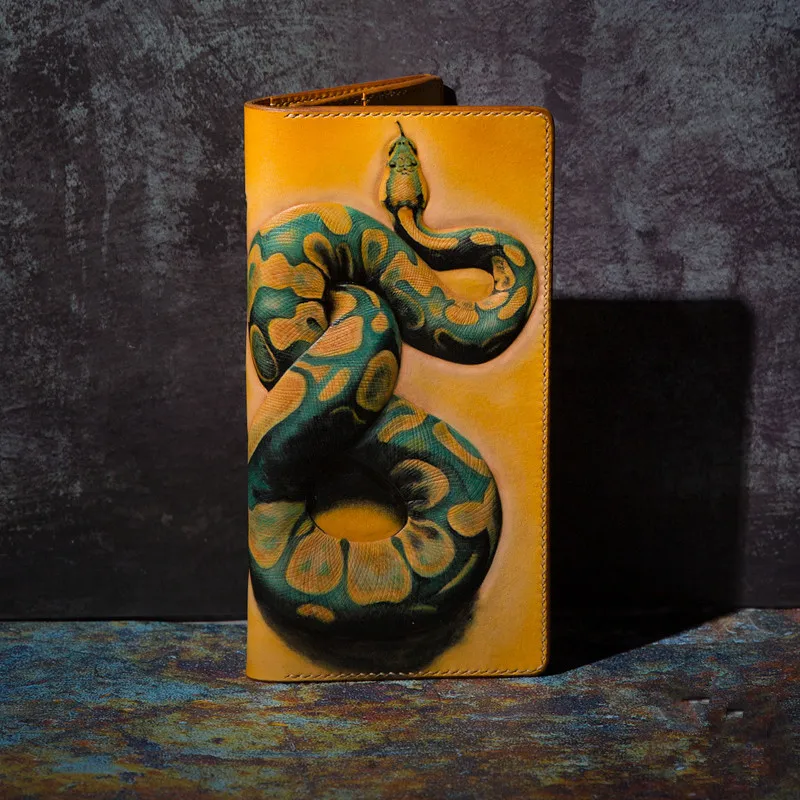 High-end Handmade Wallets Carving Python Purses Men Long Clutch Vegetable Tanned Leather Wallet Card Holder
High-end Handmade Wallets Carving Python Purses Men Long Clutch Vegetable Tanned Leather Wallet Card Holder