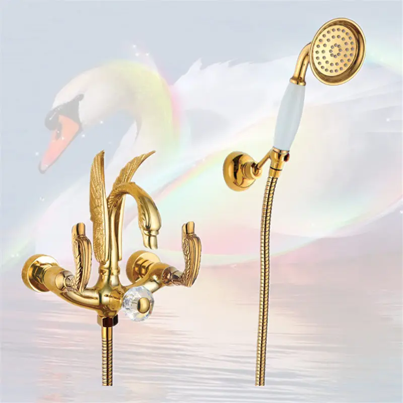 Bathtub Faucet Wall Mounted Gold Brass Swan Bathtub Faucet With Hand Shower Hot and Cold Bathtub Shower Mixer Faucet Set
Bathtub Faucet Wall Mounted Gold Brass Swan Bathtub Faucet With Hand Shower Hot and Cold Bathtub Shower Mixer Faucet Set