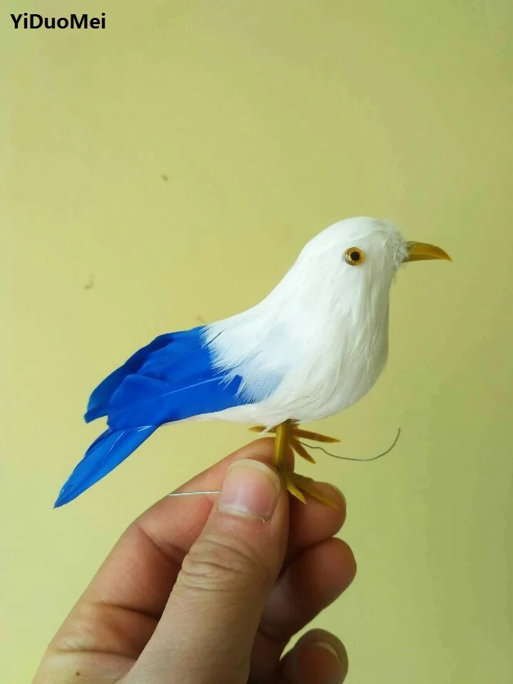 

about 12cm white&blue feathers artificial bird pastoral handicraft prop,home garden decoration gift a1710