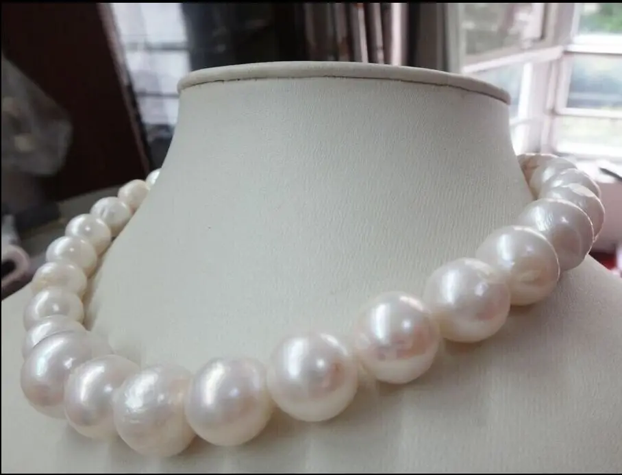 

HUGE 18"12-15MM NATURAL AUSTRALIAN SOUTH SEA GENUINE WHITE NUCLEAR PEARL NECKLACE Free Shipping