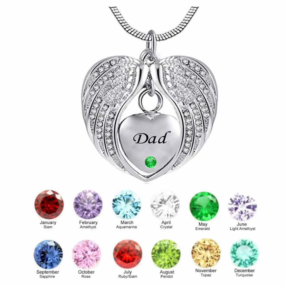 Simple Dad Angel Wings Heart birthstone Neckalce Cremation Urn for ashes Memorial Keepsake Pendant
Simple Dad Angel Wings Heart birthstone Neckalce Cremation Urn for ashes Memorial Keepsake Pendant