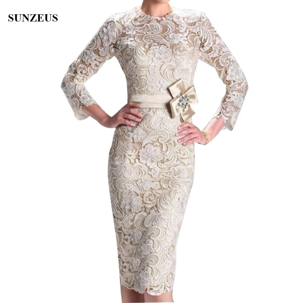 Champange Mother Of The Bride Dresses With Sleeves Knee Length Lace Party Gowns Women Wedding Guest Dress CM0158
Champange Mother Of The Bride Dresses With Sleeves Knee Length Lace Party Gowns Women Wedding Guest Dress CM0158