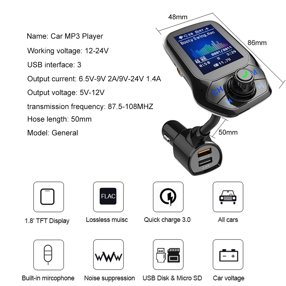 Car MP3 Player Bluetooth Dual USB Charge Vehicle Hand-free FM Transmitter Car QC 3.0 Charger 12V Socket for truck lorry SUV
Car MP3 Player Bluetooth Dual USB Charge Vehicle Hand-free FM Transmitter Car QC 3.0 Charger 12V Socket for truck lorry SUV
