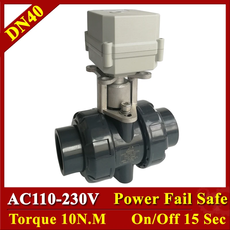 

Tsai Fan Normal Open Actuated Valve 2 Way PVC 1-1/2" AC110-230V 2/5 Wires DN40 Normal Close Electric Ball Valve On/off 15 Sec