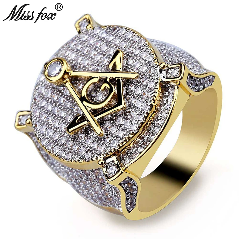 MISSFOX Hip Hop 18k Gold Masonic Ring Men'S Personalized AG Full Cubic Zirconia Ring Europe Wholesale Brand Luxury Men Jewelry
MISSFOX Hip Hop 18k Gold Masonic Ring Men'S Personalized AG Full Cubic Zirconia Ring Europe Wholesale Brand Luxury Men Jewelry