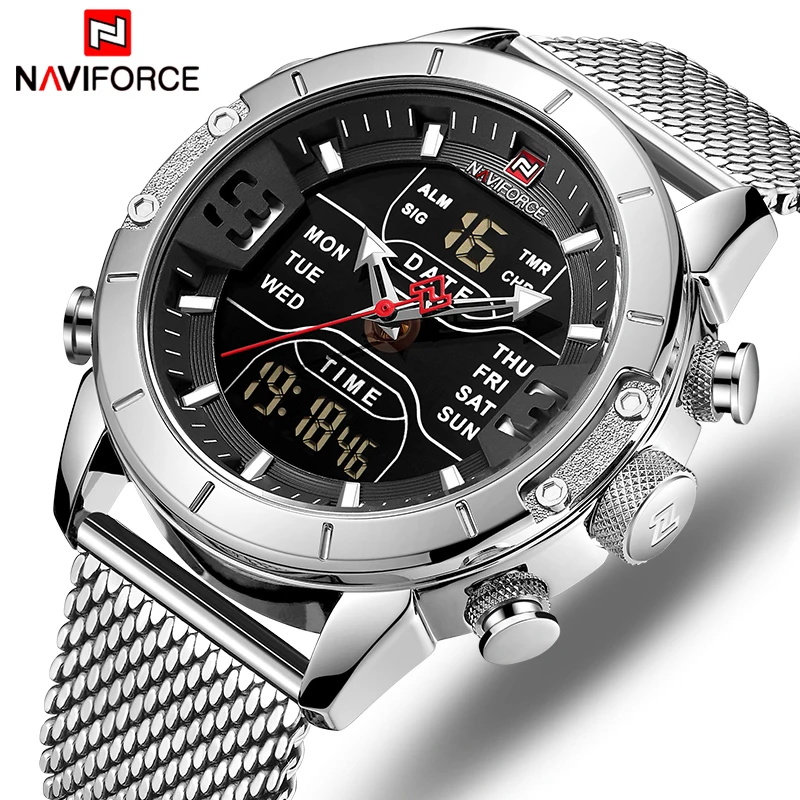 NAVIFORCE люксовый бренд мужские Модные Спортивные кварцевые часы светодиодные