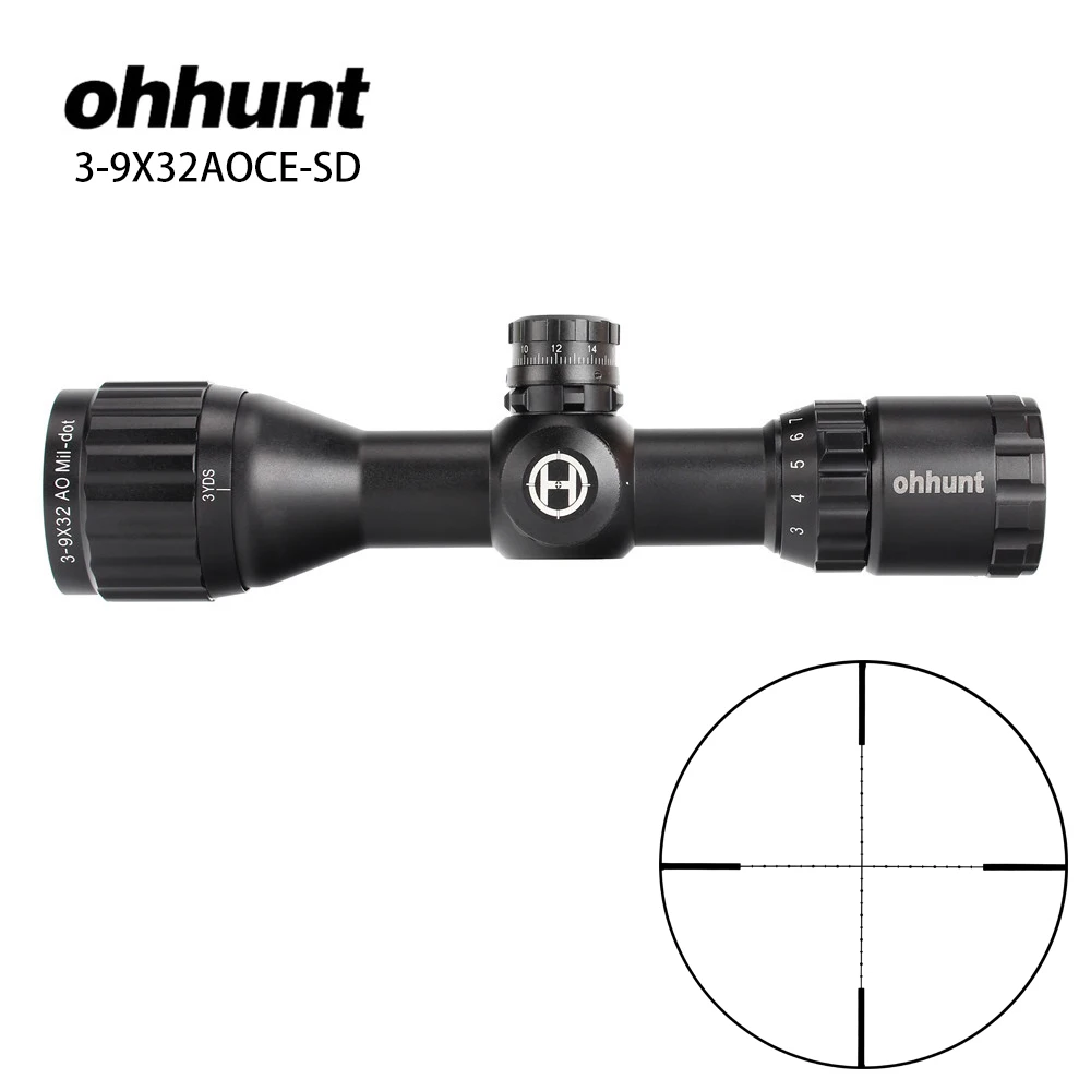 Охотничья оптика ohhunt 3-9x32 AO Compact 1/2, половинчатая точечная сетка, прицелы с блокировкой, с солнцезащитным козырьком, тактический прицел
Охотничья оптика ohhunt 3-9x32 AO Compact 1/2, половинчатая точечная сетка, прицелы с блокировкой, с солнцезащитным козырьком, тактический прицел