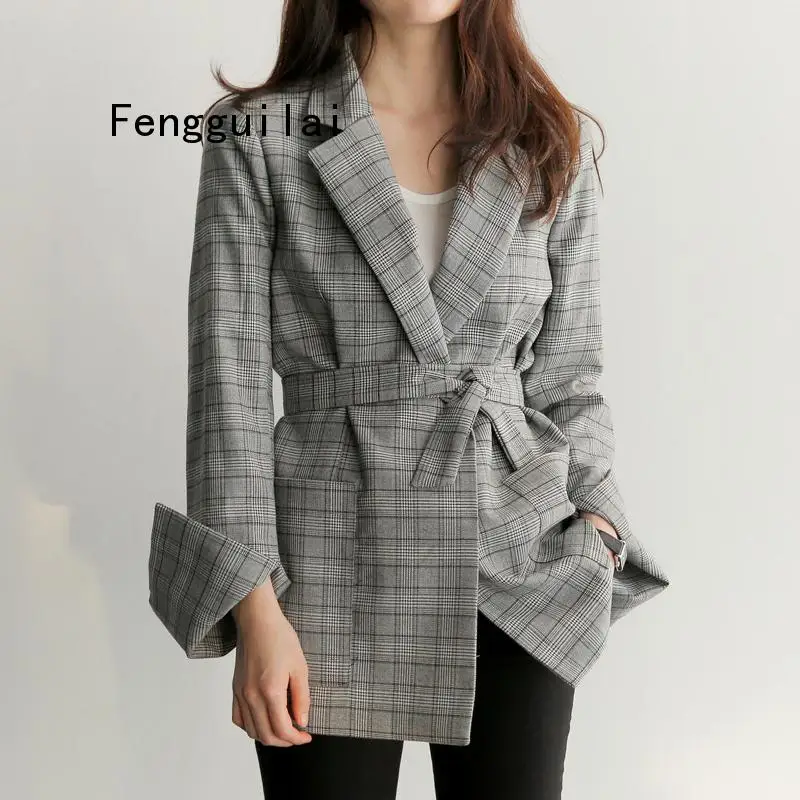 2019 Spring Autumn Women Gray Plaid Office Lady Blazer Fashion Bow Sashes Split Sleeve Jackets Elegant Work Blazers Feminino
2019 Spring Autumn Women Gray Plaid Office Lady Blazer Fashion Bow Sashes Split Sleeve Jackets Elegant Work Blazers Feminino