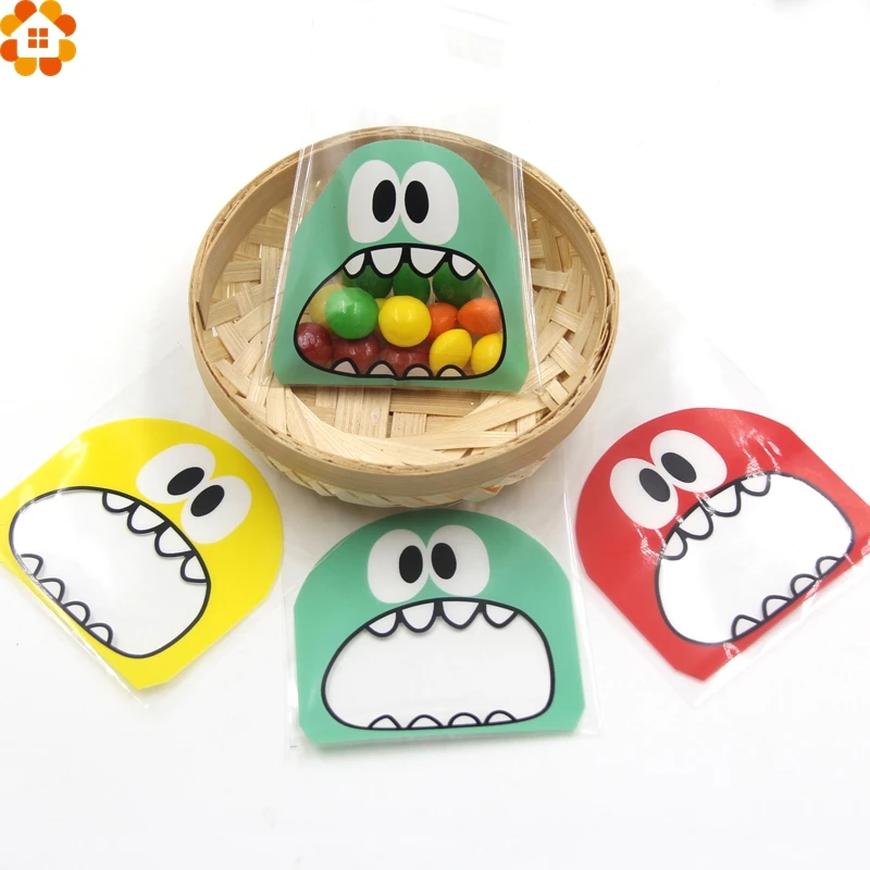 

50PCS 7X7CM 3Colors Cute Cartoon Monster Cookie&Candy Bag Self-Adhesive Plastic Bags For Biscuits Snack Baking Package Supplies