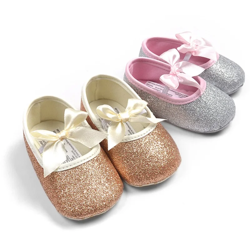 Лидер продаж мягкая подошва для Meninas Принцесса Sparkly Обувь противоскользящие Бант
