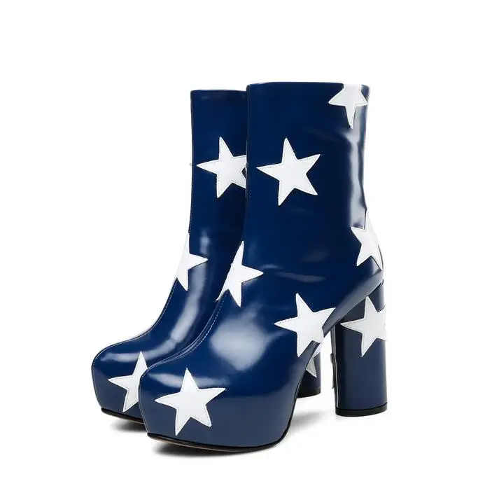 New Arrivals Womens Boots Ankle Blue Patent Leather Star Print Chunky Heels High Platform Boots Round toe Winter Ridding Boots
New Arrivals Womens Boots Ankle Blue Patent Leather Star Print Chunky Heels High Platform Boots Round toe Winter Ridding Boots