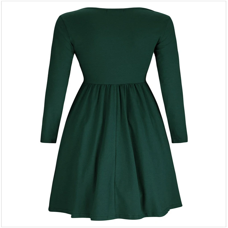 Winter new style long sleeve round collar thin waist high waist drape A word long sleeve dress