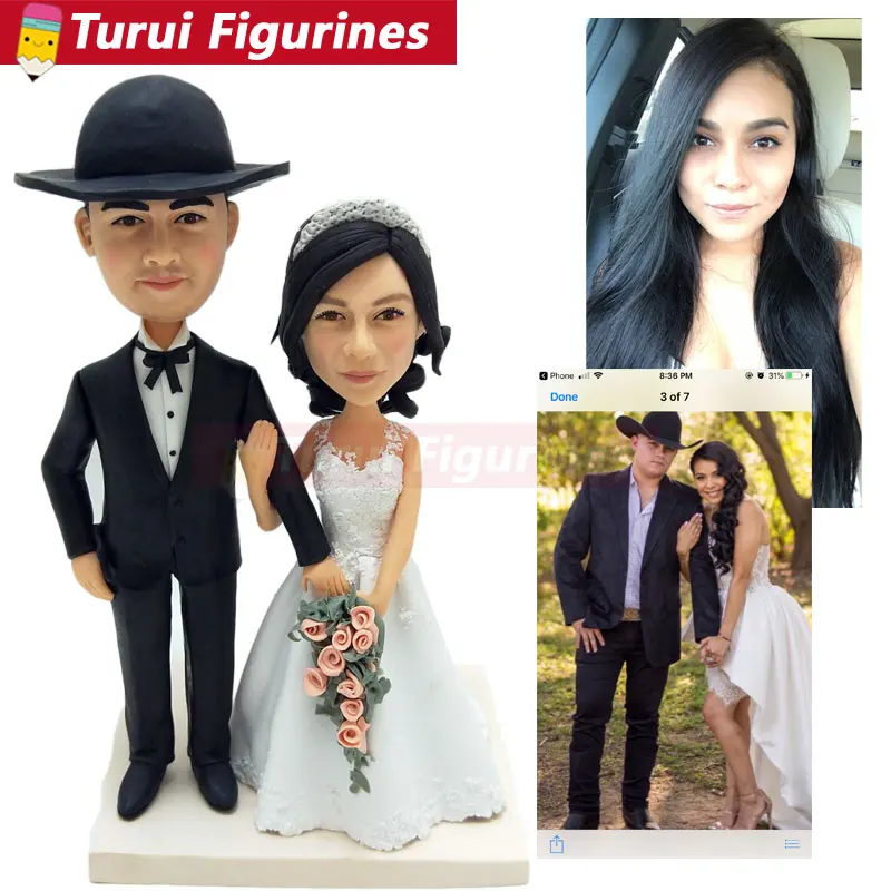 Couples get married holding a flower wedding cake topper custom design handmade sculpted mini real human face figurine
Couples get married holding a flower wedding cake topper custom design handmade sculpted mini real human face figurine