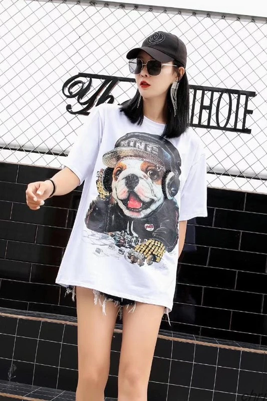 Women's European station spring 2019 female heavy work beaded puppy pattern casual wild long t-shirt female tide
Women's European station spring 2019 female heavy work beaded puppy pattern casual wild long t-shirt female tide