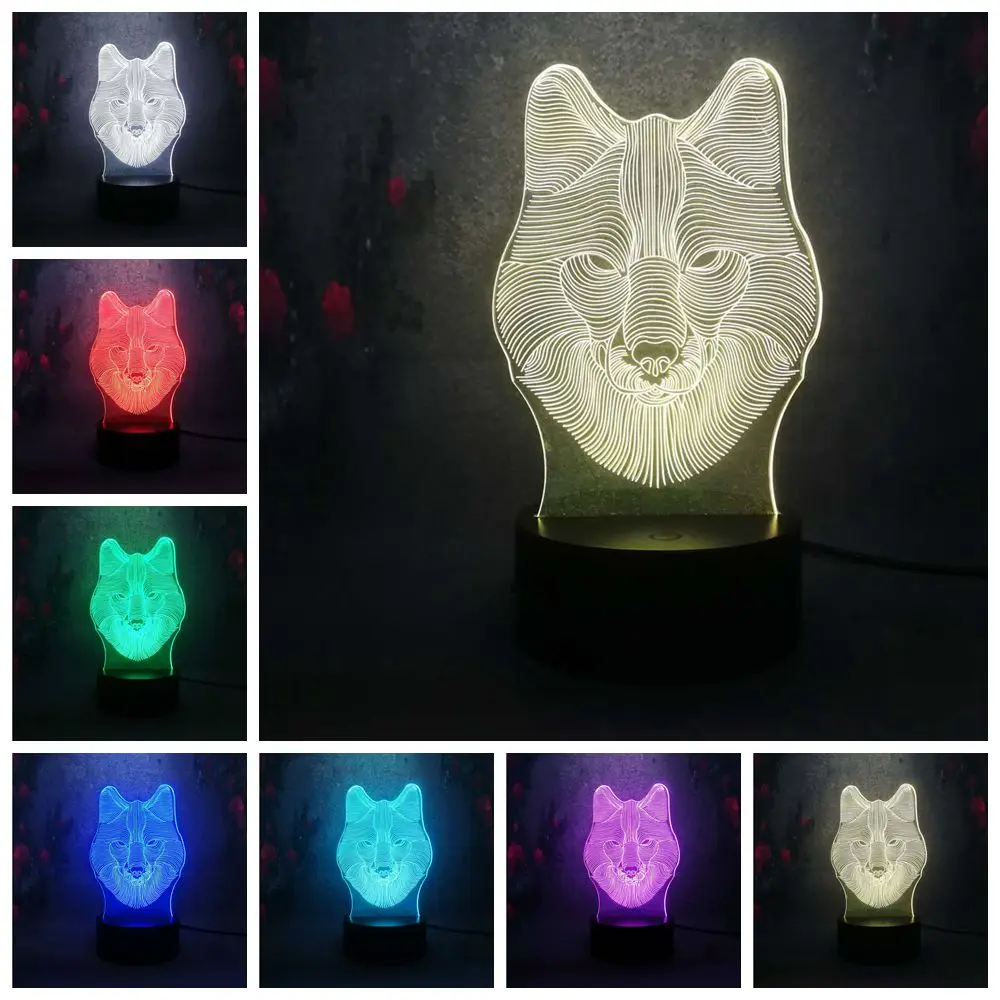 Светодиодный ночник Fericious Wolf Face 7 цветов светодиодный светильник из лавы 3d