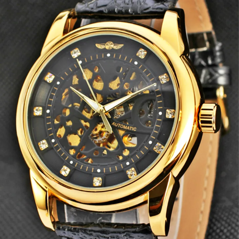 WINNER Mechanical Watches Rhinestone Skeleton Leather Strap Luxury Gold Black Hollow Out Automatic Wrist Watch Relogio Masculino
WINNER Mechanical Watches Rhinestone Skeleton Leather Strap Luxury Gold Black Hollow Out Automatic Wrist Watch Relogio Masculino
