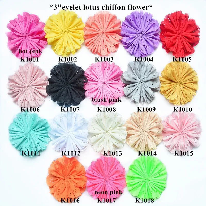 30pcs/lot 3''eyelet lotus chiffon flower hair accessories - chiffon fabric handmade hair eyelet flower flowers in stock
30pcs/lot 3''eyelet lotus chiffon flower hair accessories - chiffon fabric handmade hair eyelet flower flowers in stock